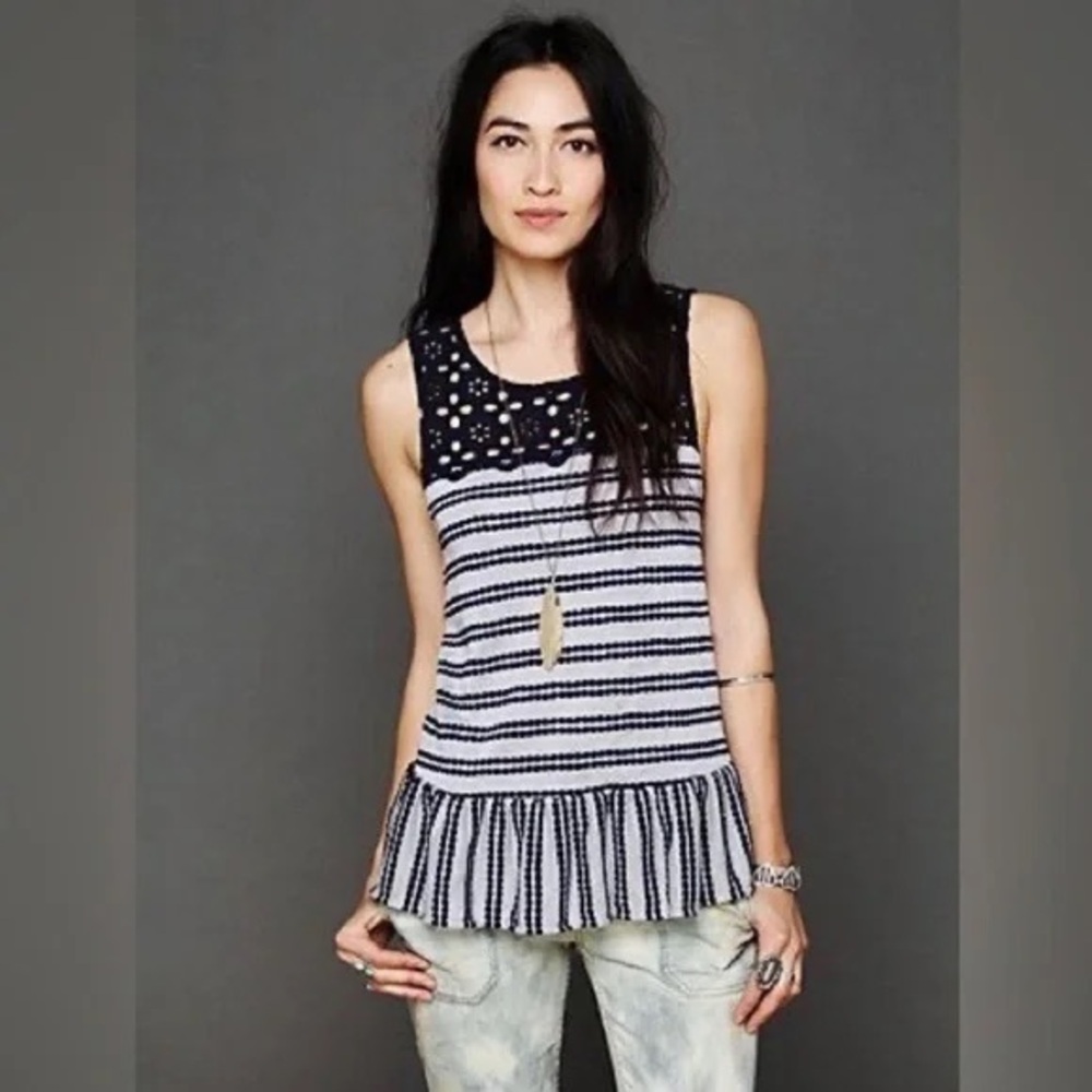 Free People Navy and White Striped Tank Top